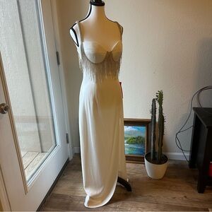 White Formal Dress with Silver Accents